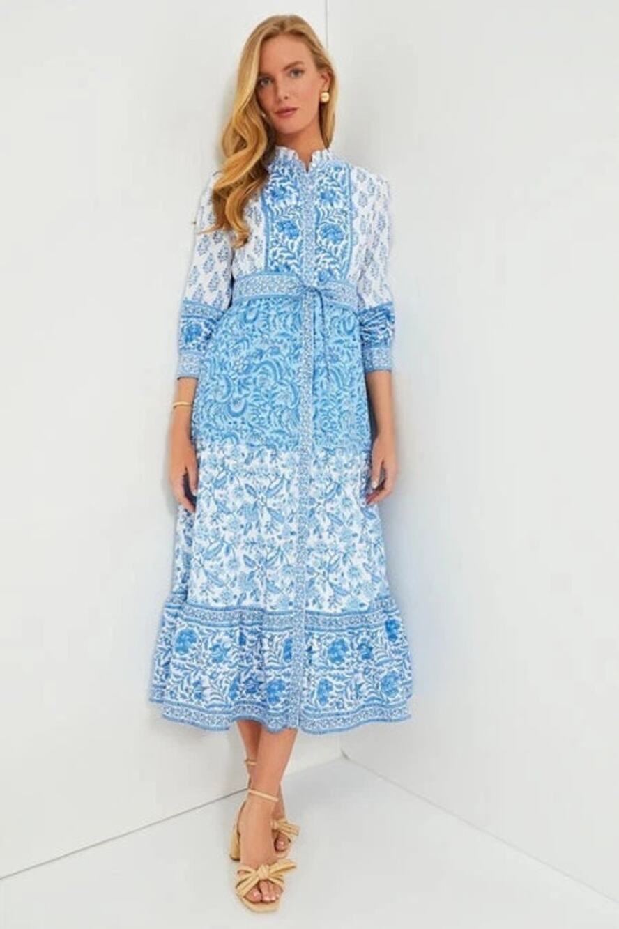 PINK CITY PRINTS Blue Floral Dress Size XS NWT (Missing Belt)